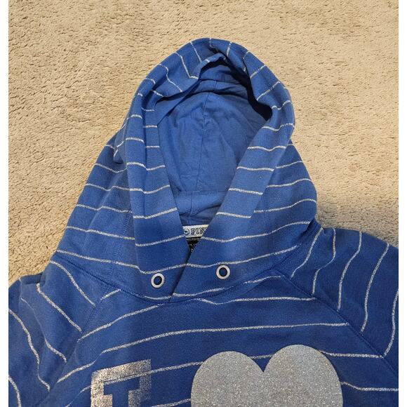 VS Pink Women's Large Blue Hoodie Pullover Stripe Y2K flaw- missing drawstring - Picture 6 of 9